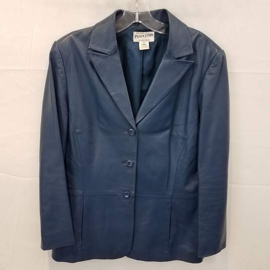 Pendleton Long Sleeve Blue Leather Jacket Adult Size M image number 1
