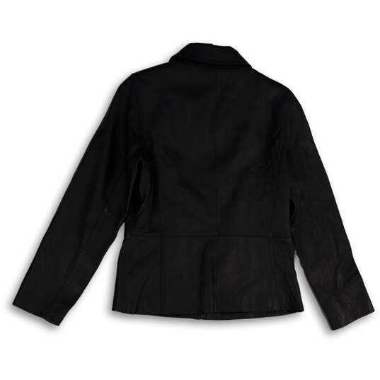 Womens Black Leather Collared Long Sleeve Full-Zip Jacket Size Medium image number 2