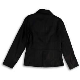 Womens Black Leather Collared Long Sleeve Full-Zip Jacket Size Medium alternative image