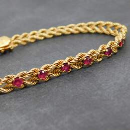 Vintage 14K Yellow Gold Ruby Double Rope Chain Bracelet 11.5g