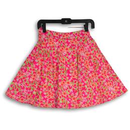 Womens Pink Floral Flat Front Side Zip Stretch Knee-Length Flare Skirt Size 00 alternative image