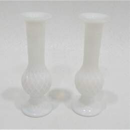 VTG E.O. Brody Milk Glass Bud Vases w/ Opalescent Hobnail Dish & Barrel Holders alternative image