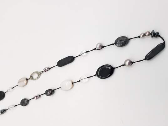 Silpada 925 Sterling Silver Necklace w/ Onyx Agate Shell 35.5in Long 45.4g RB017 image number 2