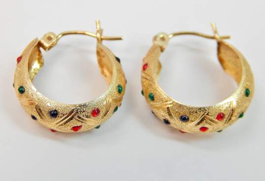 14K Yellow Gold Colorful Accent Mini Hoop Earrings 1.7g image number 3