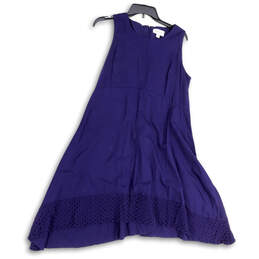 Womens Blue Round Neck Back Zip Sleeveless Classic A-Line Dress Size 8