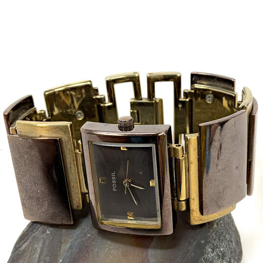 Designer Fossil F2 ES-1858 Gold-Tone Ion Plated Analog Bracelet Wristwatch image number 1