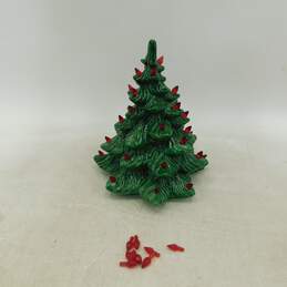 Vintage Ceramic Green Christmas Tree 10 Inch Red Bulbs - No Base or Cord