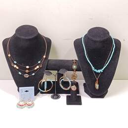 Bundle of Assorted Blue and Gold Toned Fashion Jewelry