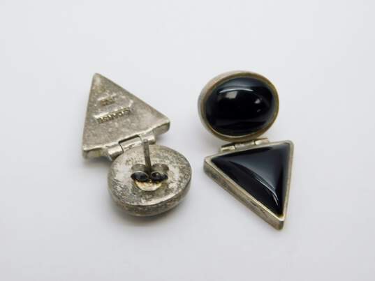 Taxco Mexico 925 Sterling Silver Faux Onyx Inlay & Cabochon Earrings 27.1g image number 2