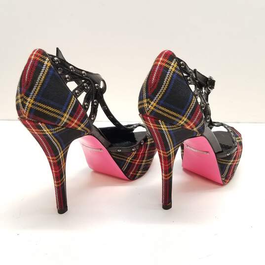 Betsey Johnson Plaid Studded Heels Red 7.5 image number 4