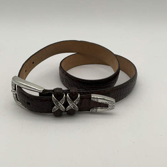 Womens Brown Leather Animal Print Adjustable Metal Buckle Waist Belt Sz 32 image number 1