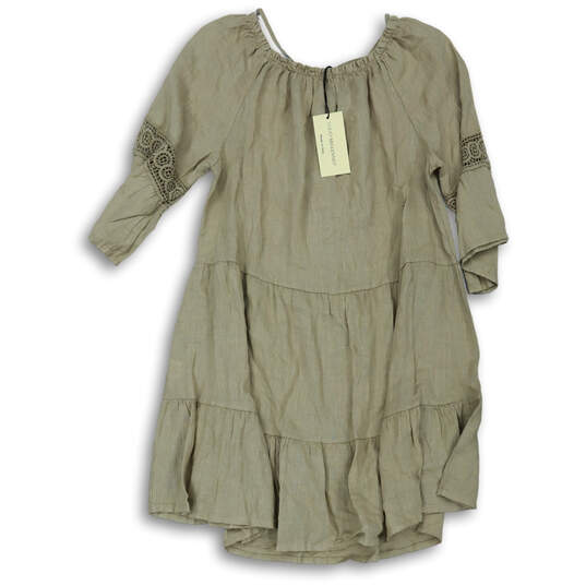 NWT Womens Taupe Linen Off The Shoulder Short A-Line Dress Size Medium image number 2