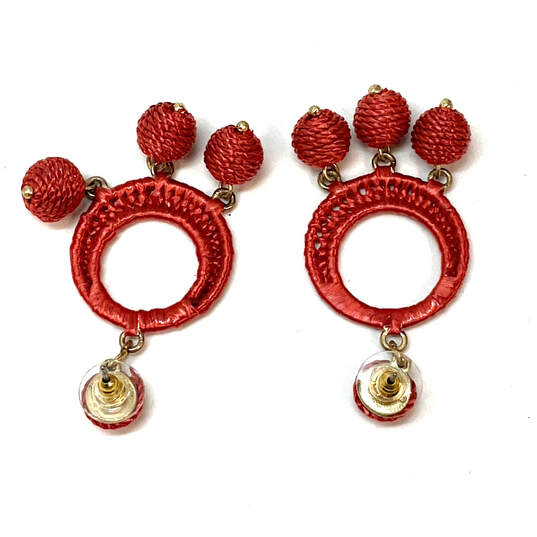 Designer J. Crew Gold-Tone Red Rafiki Raffia Wrapped Drop Earrings image number 3