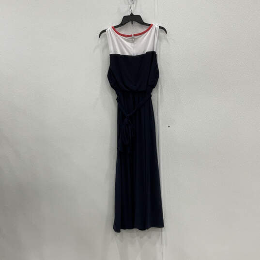 NWT Womens Blue White Sleeveless Keyhole Neck Back Zip Maxi Dress Size M image number 3