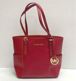 Michael Kors Saffiano Leather Jet Set Tote Red