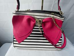 Betsey Johnson Black and White Stripes w/Hot Pink Trim Satchel Bag