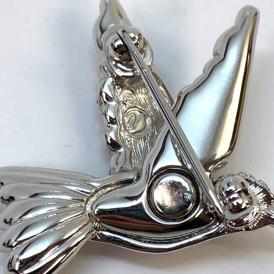 Designer Swarovski Silver-Tone Crystal Cut Stone Hummingbird Brooch Pin image number 4