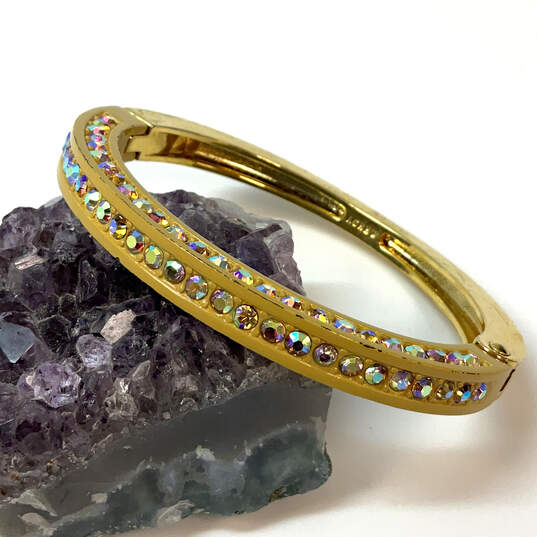 Designer J. Crew Gold-Tone Aurora Borealis Rhinestone Bangle Bracelet image number 1