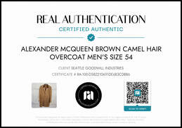 Alexander McQueen Camel Hair Overcoat Men's Size 54R w/Tags AUTHENTICATED alternative image