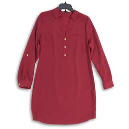 The Limited Womens Red Collared Long Sleeve Henley Neck Shirt Dress Size Medium