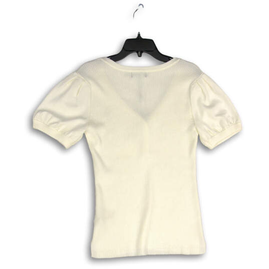 NWT Womens White V-Neck Short Sleeve Knit Blouse Top Size Medium image number 2