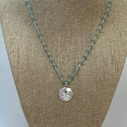 Designer Brighton Silver-Tone Blue Beaded Chain Round Pendant Necklace
