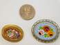 Vintage Goldtone & Silvertone Micro Mosaic Colorful Flowers Oval Brooches 12.2g image number 6