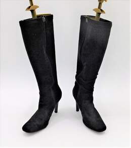 Isaac Mizrahi Black Zip Up Stiletto Boots Ella Knee High Stretch Women's Size: 6.5 US