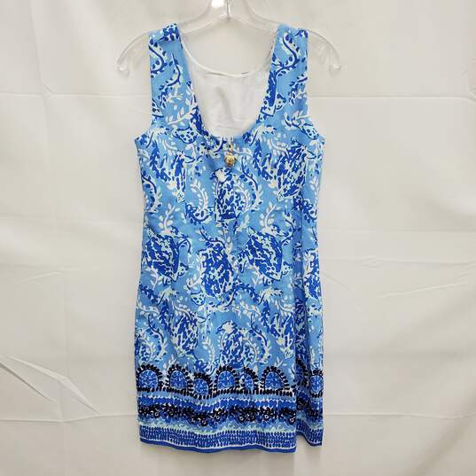 Lilly Pulitzer WM's Mila Stretch Blue Print Shift Mini Dress Size 4 image number 2