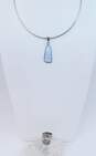 Artisan 925 Sterling Silver Blue Lace Agate Pendant Necklace & Labradorite Hammered Bypass Ring 22.2g image number 1