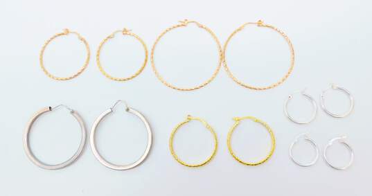Artisan 925 & Yellow & Rose Vermeil Etched Textured & Smooth Square & Rounded Tube Hoop Earrings Variety 18.8g image number 1