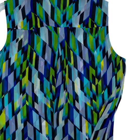 Womens Multicolor Geometric Sleeveless Collared Button-Up Shirt Size Medium image number 4