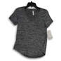 NWT Womens Gray Black Striped V-Neck Short Sleeve Activewear Top Size XSP image number 1
