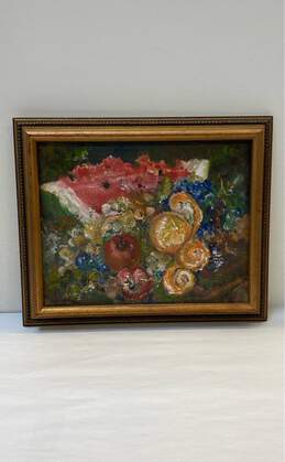 Fruit still life Oil on canvas by Rebecca Callaway Signed. Impressionist Framed