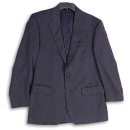 Mens Blue Notch Lapel Flap Pockets Long Sleeve Two Button Blazer Size 40R