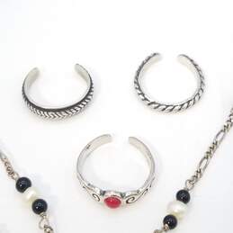 Silpada ( Ring ) Sterling Silver Onyx F.W. Pearl Ring Necklace Bracelet Earring Jewelry Bundle 12.4g alternative image