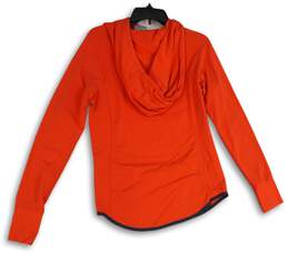 Womens Orange Thumb Hole Long Sleeve Drawstring Pullover Hoodie Size Small alternative image