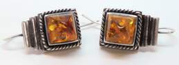 Artisan 925 Amber Pointed Cabochon Rope Accent Square Drop Earrings 13g alternative image