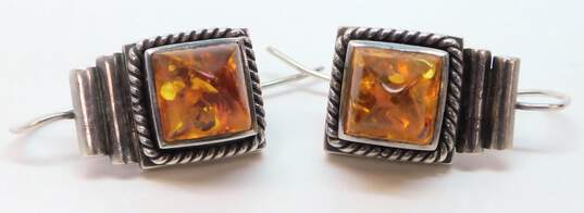 Artisan 925 Amber Pointed Cabochon Rope Accent Square Drop Earrings 13g image number 2