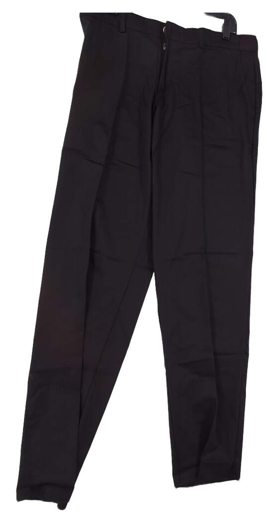 Men's Black Flat Front Slash Pockets Straight Leg Dress Pants image number 3