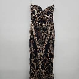 Black Gold Sequin Strapless Dress