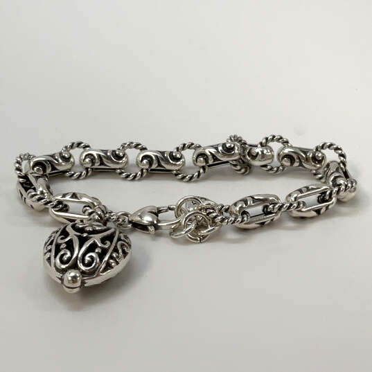 Designer Brighton Silver-Tone Plated Fancy Bib Heart Charm Chain Bracelet image number 2