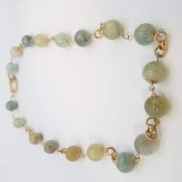 14K Gold Green Gemstone Bead Link Toggle 24 Inch Necklace 78.8g