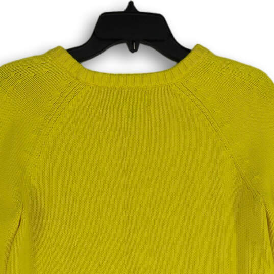 Womens Yellow Cable Knit Crew Neck Long Sleeve Pullover Sweater Size S image number 4