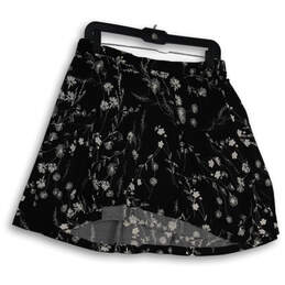 Womens Black White Floral Elastic Waist Pull-On A-Line Skirt Size Large