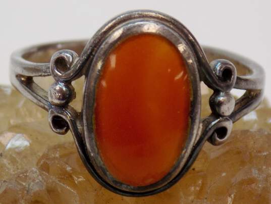Artisan 925 Sterling Silver Onyx Drop Earrings & Carnelian & Textured Rings 12.9g image number 5