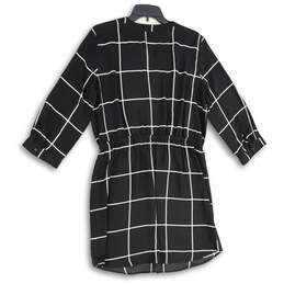 Womens Black White Check Pleated Split Neck Tie Waist Shift Dress Size L alternative image