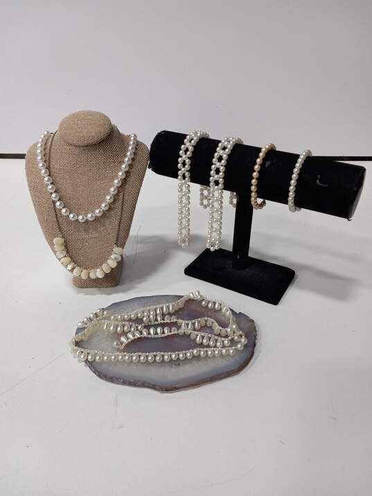 Bundle Assorted Faux Pearl Costume Jewelry image number 1