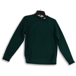 Womens Green Crew Neck Back Zip Long Sleeve Pullover Sweatshirt Size Medium