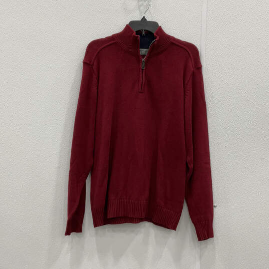 Mens Red Long Sleeve Mock Neck Quarter Zip Pullover Sweater Size Medium image number 1